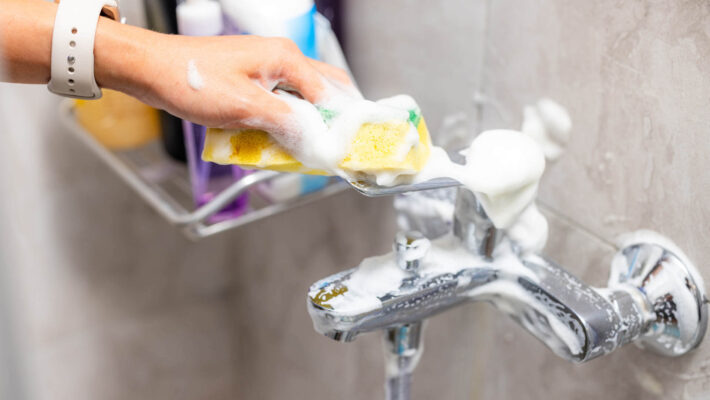Reinigung harter Wasserflecken - Ablagerungen am Badehahn an der Toilette benutzt dvgw impfkristalle Kalkschutz
